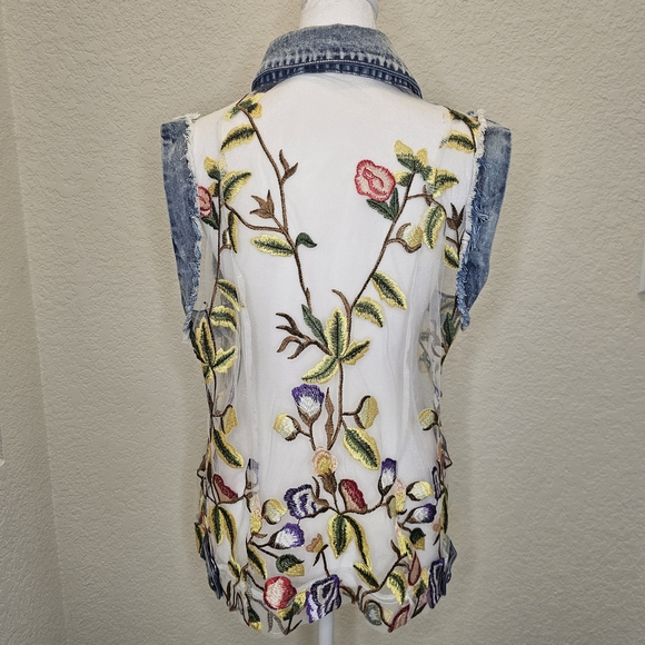 Adore Floral Embroidered Sheer Denim Vest - Picture 9 of 16